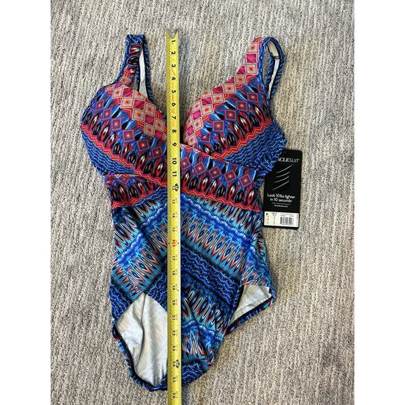 Miraclesuit Size 14 Criss Cross Escape Blue Compression Slimming Swimsuit NWT - Picture 7 of 8